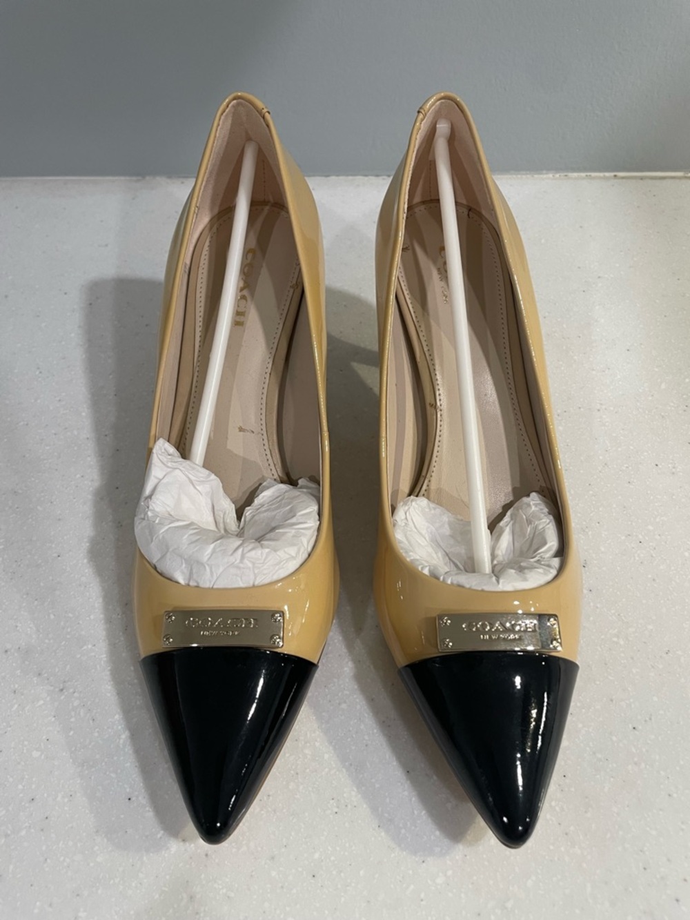 Coach Zan Tapioca/Black Patent Leather Cap Toe Pumps - Picture 4 of 8
